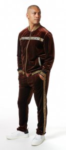 Stacy Adams Brown / Camel Greek Key Cotton Velour Modern Fit Tracksuit Outfit 2570