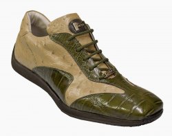 Mauri "8983" Money Green / Taupe Genuine Ostrich / Alligator Sneakers
