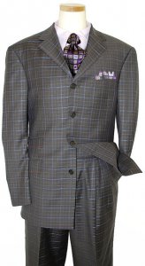 Azione by Zanetti Black With Lavender/Purple/Mauve/Royal Blue Windowpanes Super 120's Wool Suit TQ40319