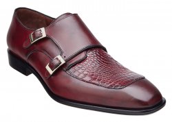 Belvedere "Alvaro" Burgundy Genuine Alligator / Italian Calf Loafer Shoes With Monk Strap 927