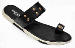 Fiesso Black / Gold Studded PU Leather Open Toe Slide-In Sandals FI2319.