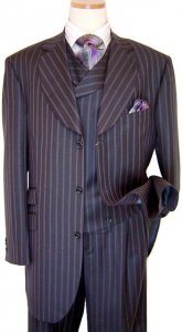 Extrema by Zanetti Charcoal Grey/Violet Pins 130s Wool Suit/Vest
