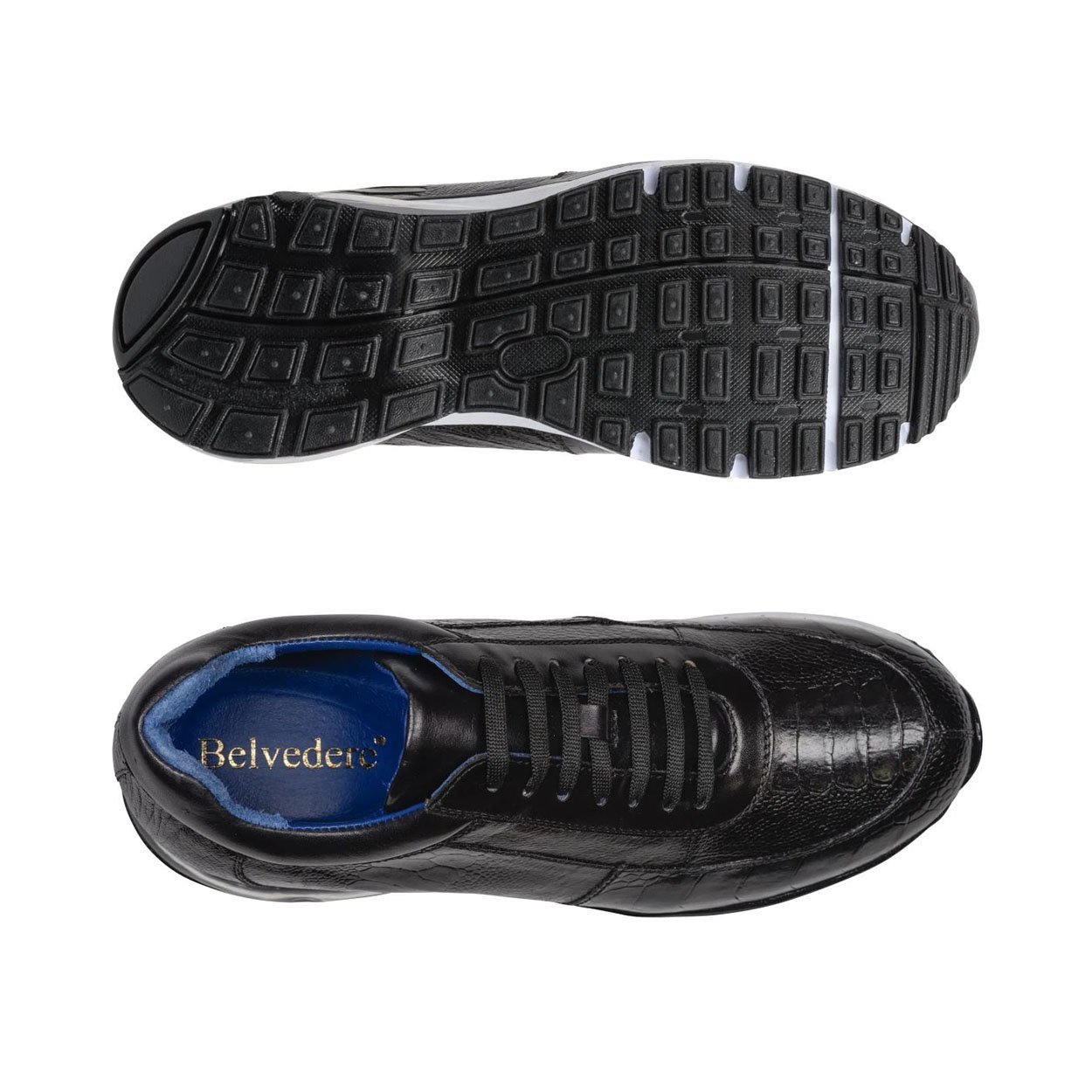 Belvedere Black Genuine Ostrich Leather Casual Sneakers