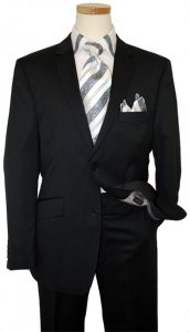 Profile By Giorgio Cosani Black With Silver Grey Pinstripes Luxury Fine Wool Suit 896-CH9187A