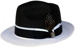 Bruno Capelo Black / White Fedora Braided Straw Hat BC-620