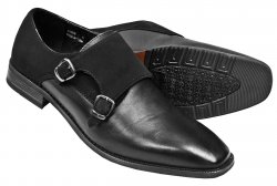 J Republic "Samur" Black Plain Toe Vegan Leather Double Monk Strap Shoes