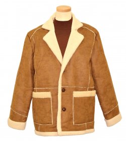 Silversilk Camel / Cream Faux Leather Coat With White Faux Lambswool Lining / Trimming 8472