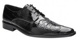 Belvedere "Dotto" Black Genuine Crocodile And Eel Oxford Shoes 3N0
