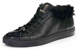 Mauri ''8591'' Black Genuine Baby Crocodile / Nappa / Nappa Embossed Sneakers with Fur