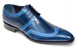 Duca Di Matiste "Saranno" Navy/Light Blue Genuine Italian Calf Leather Lace-Up Dress Shoes.