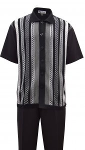 Silversilk Black / White Lined Design Cotton Blend Short Sleeve Knitted Outfit 6118