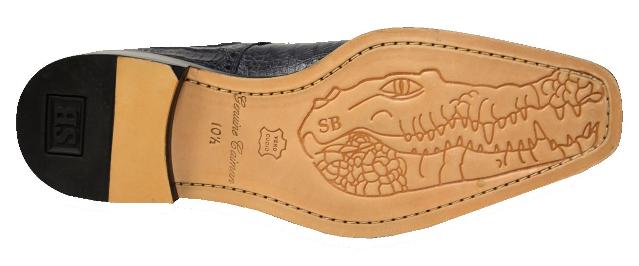 Bottom of Belvedere "T-Rex" Navy Blue Hornback Crocodile Shoes With Eyes