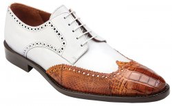 Belvedere "Urbano" Cognac / White Alligator / Calfskin Wingtip Lace-Up Shoes 3B0