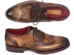 Paul Parkman ''27PT-CMLBRW'' Camel / Brown Genuine Python / Calfskin Wingtip Shoes.