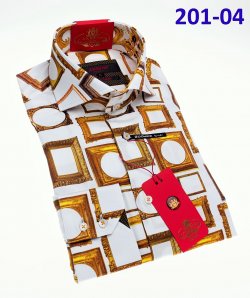 Axxess White / Gold Cotton Modern Fit Dress Shirt With Button Cuff 201-04.