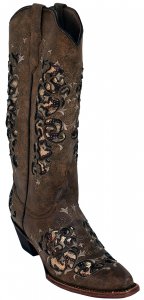 Ferrini Ladies 83061-14 Mocha Genuine Cowhide Leather V-Toe Cowboy Boots.