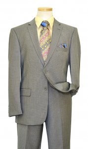Bertolini Slate Blue / Grey With Beige / Navy Blue Micro Plaid Super 140's Wool / Silk Blend Suit B79458-1