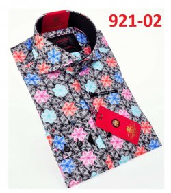 Axxess Multicolor Flower Design Cotton Modern Fit Dress Shirt With Button Cuff 921-02.