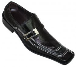 Zota Black With White Stitching Leather Shoes With Buckle G8681