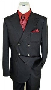 Extrema Black / Burgundy Windowpane Double Breasted Classic Fit Suit RLBP57