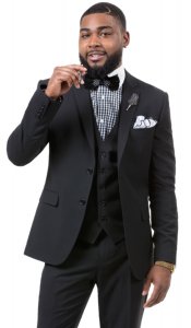 E. J. Samuel Black Vested Slim Fit Suit M18014.