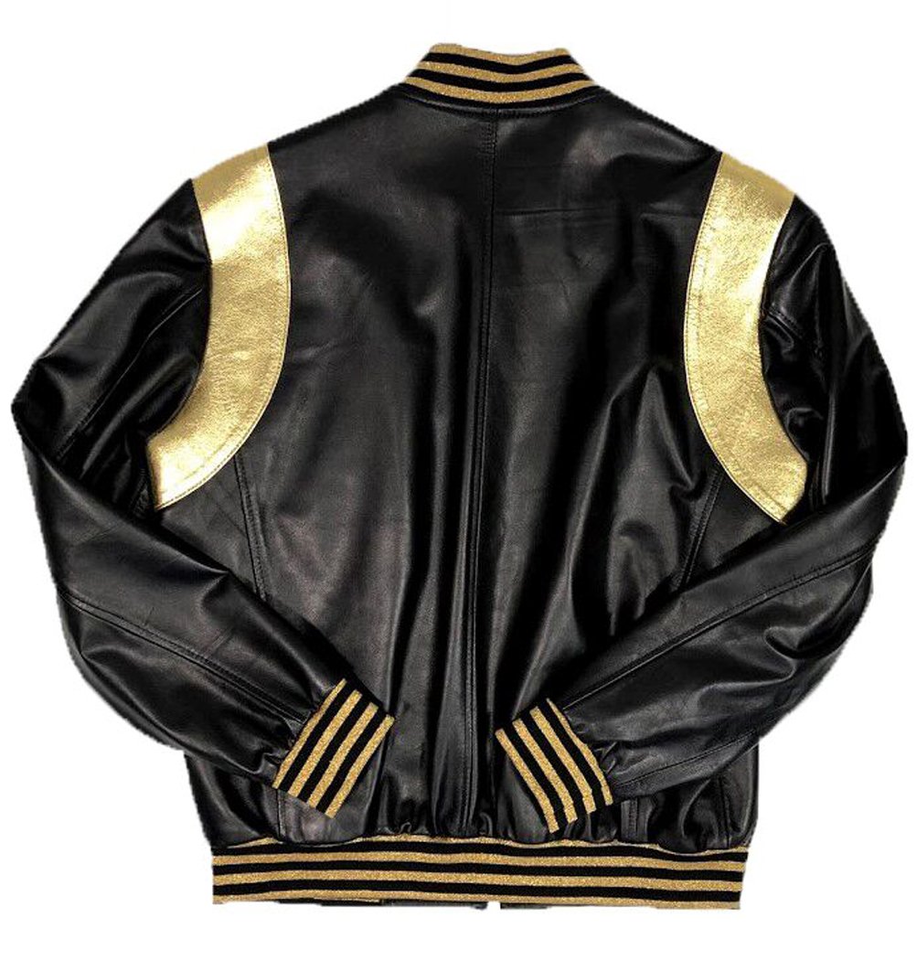 gold bomber leather jacket