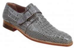 Mauri "Cool" 1172 Light Grey Genuine All-Over Hornback Crocodile Monk Strap Shoes