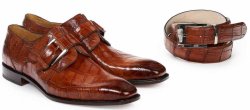 Mauri ''4853'' Burnished Gold Genuine Body Alligator Hand Painted Shoes And Matching Belt.