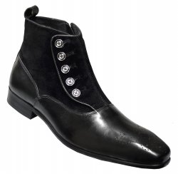 Carrucci Black Genuine Leather / Suede Spat-Style Boots With Buttons KB524-12SC
