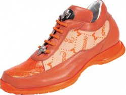Mauri 8900 Orange Genuine Alligator And Nappa Leather/Mauri Fabric Sneakers With Silver Mauri Alligator Head