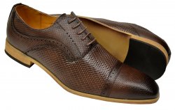 Antonio Cerrelli Brown Woven / Pebbled Vegan Leather Cap Toe Oxford Shoes 6875