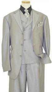 Extrema Solid Metallic Grey Super 120's Sharkskin Wool Vested Suit SI10237 / SI10238