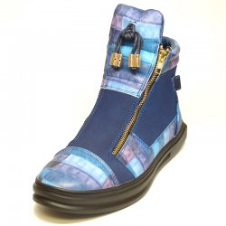 Fiesso Blue PU Leather Alligator Print High Top Sneakers Boots FI2211.