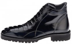 Belvedere Terme X16 Black Genuine Hornback Crocodile and Italian Calfskin Shoes