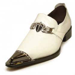 Fiesso White Genuine Leather With Metal Tip Slip-On FI6989.