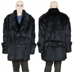 Winter Fur Black Genuine Full Skin Rabbit Double Breasted Pea Coat M05Q01BK