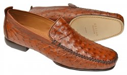 Mezlan "Rollini" Brandy Burnished Ostrich Quill Moc Toe Moccasin Loafers 1856-S