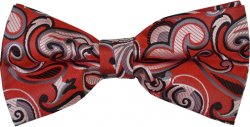 Classico Italiano Red / Black / White / Grey Paisley Design 100% Silk Bow Tie / Hanky Set BT008