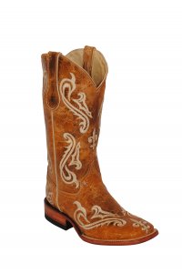 Ferrini Ladies 81093-15 Brown "Fleur-De-Lis" Genuine Cowhide Boots Antique Saddle