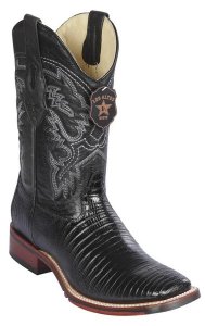 Los Altos Black Genuine Teju Leather Wide Square Toe Cowboy Boots 8260705