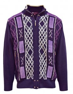 Silversilk Purple / Lavender / White Zip-Up Sweater With Snakeskin Print Elbow Patches 3232