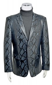 Bassiri Black / Silver Snakeskin Embossed PU Leather Classic Fit Blazer J1026