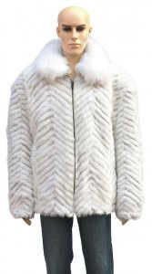 Winter Fur White Chevron Mink Jacket With Fox Collar M39R01WT.
