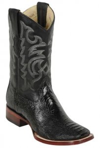 Los Altos Black Genuine Ostrich Wide Square Toe Cowboy Boots 8220505