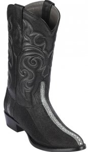 Los Altos Black Genuine Stingray Round Toe Cowboy Boots 651105
