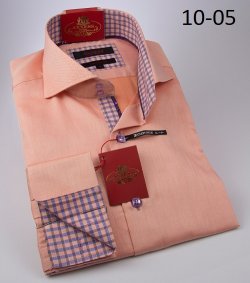 Axxess Peach / Purple Handpick Stitching 100% Cotton Modern Fit Dress Shirt 10-05
