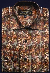 Daniel Ellissa Brown Fancy Polyester Shirt With Button Cuff FSS1409