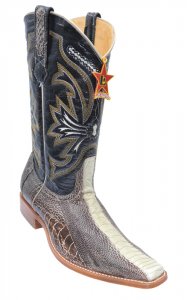 Los Altos Winterwhite Brown Genuine All-Over Ostrich Leg Square Toe Cowboy Boots 710577