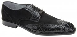 Belvedere "Pergola" Black Genuine Crocodile / Suede Shoes # 1452