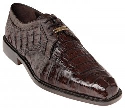 Belvedere "Susa" Brown All-Over Genuine Hornback Crocodile Shoes With Quill Ostrich Trim P32.